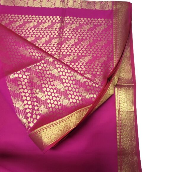 Hot Pink Saree with Gold Accents - Unstitched - NEW - Picture 10 of 10